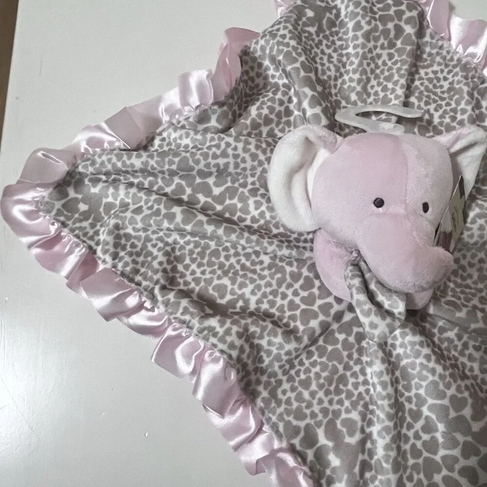 Carter's Pink Elephant Heart Cheetah Print Security Blanket Lovey Satin Trim NWT